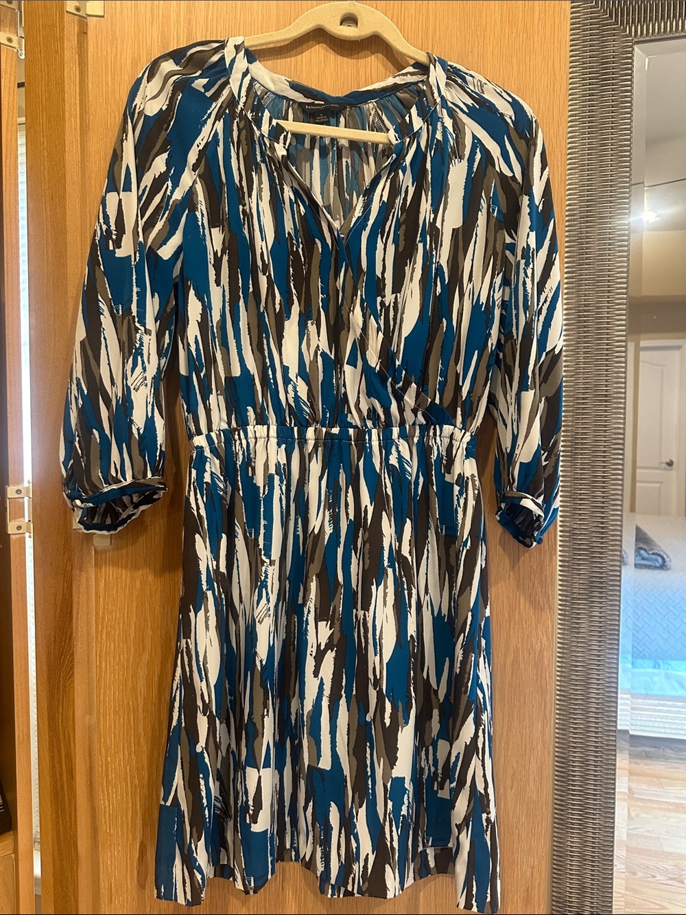Blue & White Abstract Print Women's Dress